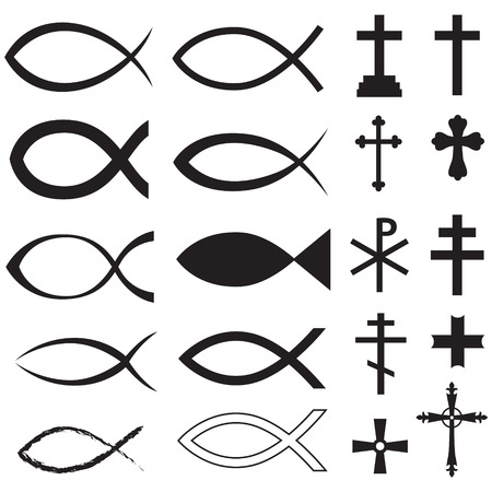 Set Christian fish symbol and different crossesのイラスト素材