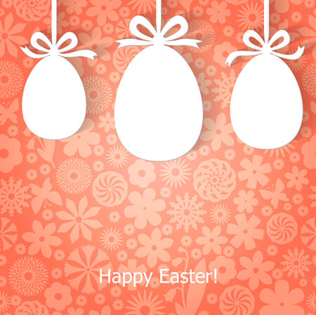 Easter greeting card with eggs hanging on ribbonsのイラスト素材