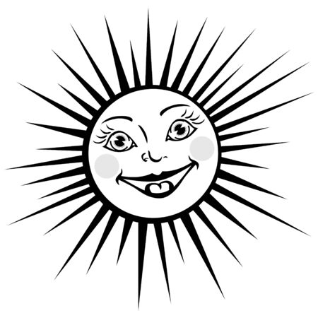 Contour black and white image of a funny smiling sunのイラスト素材