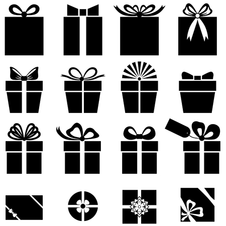 Set silhouette black-and-white image of gift iconのイラスト素材