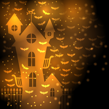 Greeting Halloween background with scary house and vampires のイラスト素材