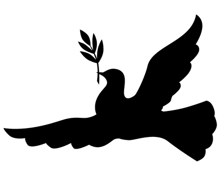 Symbol peace of  silhouette dove with a palm branchのイラスト素材