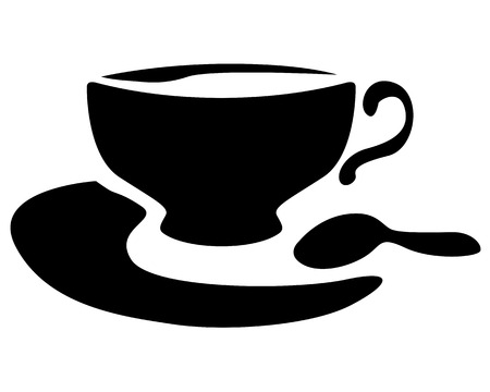 Silhouette image of teacup with tea and teaspoonのイラスト素材