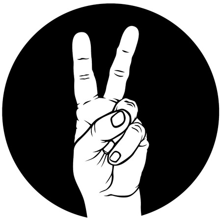 Hand with fingers crossed in the sign of victoryのイラスト素材