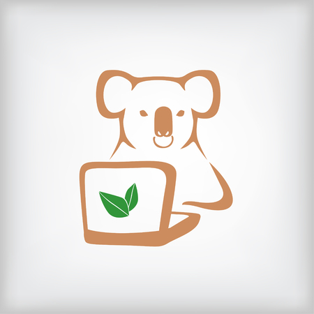 Vector illustrations of contour image of koala with a notebook decorated green leavesのイラスト素材