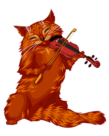 Vector isolated illustrations of cartoon cat playing the violinのイラスト素材