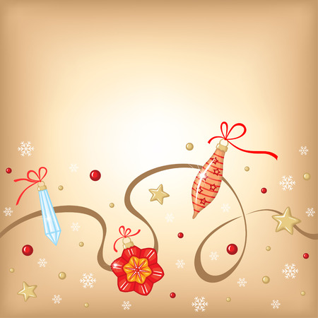 Vector illustrations of Christmas greeting card with decorative garland with baubles, beads, stars and snowflakesのイラスト素材
