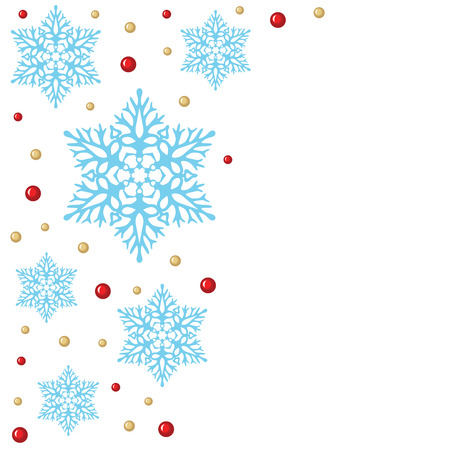 Vector illustrations of Christmas greeting background with snowflakes, gold and red beads on white backgroundのイラスト素材