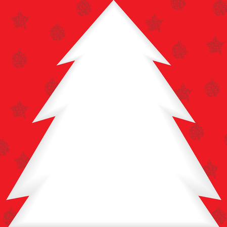 Vector illustrations of Christmas card with papers white fir tree for greeting text on red backgroundのイラスト素材