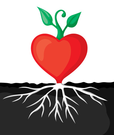 illustrations of  icon Valentine\'s Day with a heart that has sprouted, give the roots and sprout with leavesのイラスト素材