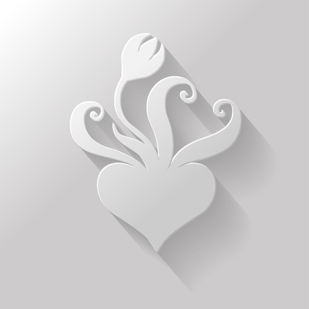 Vector illustrations of flat red background heart decorated flower and leaves for Valentine's Dayのイラスト素材