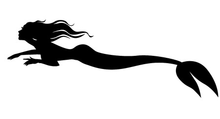 Vector illustrations of silhouette mermaid swimming forwardのイラスト素材