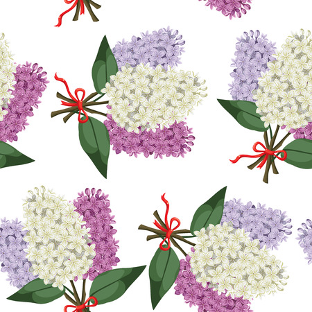 Vector illustrations of  seamless pattern of bouquet of multicolored three branches of lilacのイラスト素材