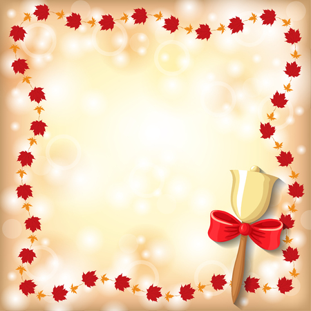 Vector illustrations of greeting autumn frame with the beginning of the school year with maple leaves and school bellのイラスト素材