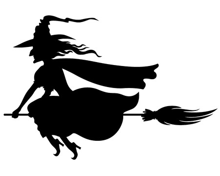 Vector illustrations of silhouette witch with hat and broom fly Vector illustrations of silhouette witch with hat and broom fly