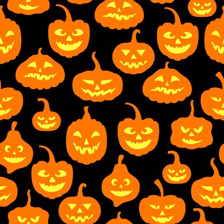 Vector illustrations of Halloween pumpkins pattern seamless on black backgroundのイラスト素材