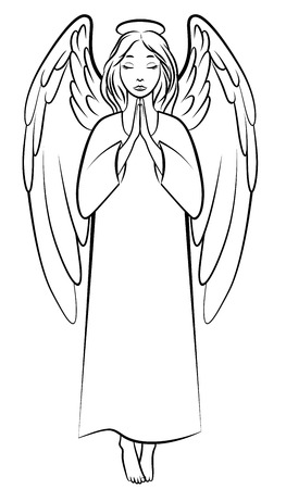 Vector illustrations of contour praying angelのイラスト素材