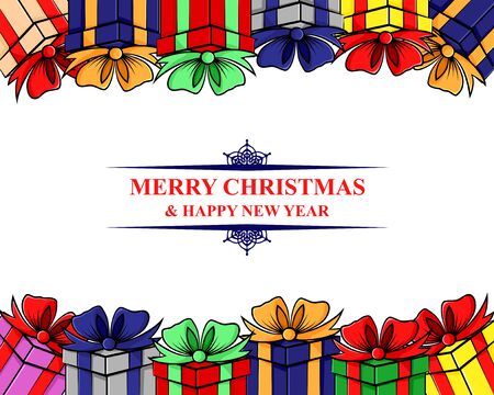 Vector illustrations of greeting card with cartoon borders giftsのイラスト素材