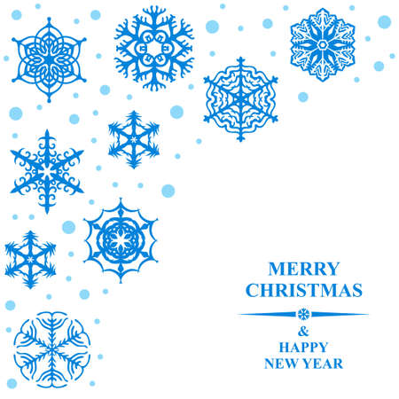 Vector illustrations of Christmas card with beautiful decorative blue snowflakesのイラスト素材