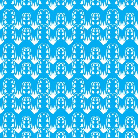 Vector illustrations of lilies of the valley flowers pattern seamless on blue backgroundのイラスト素材