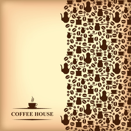 Vector illustrations of Coffee vertical card on blur light brown backgroundのイラスト素材