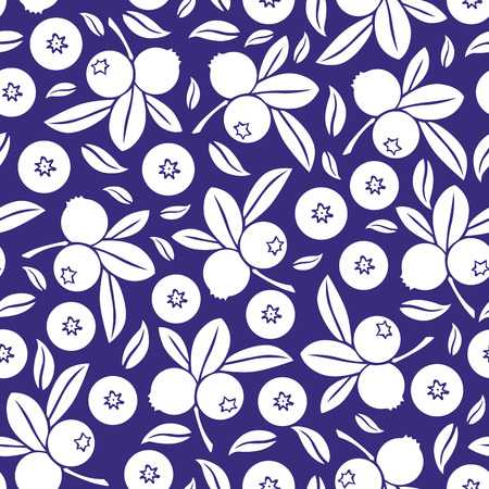 Vector illustrations of silhouette image of blueberry seamless pattern on blue backgroundのイラスト素材