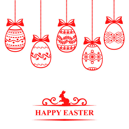 Vector illustrations of Easter card with decorative eggs hangingのイラスト素材