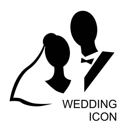 Vector illustrations of stylized black-and-white image of bride and groom. Wedding iconのイラスト素材