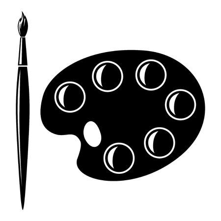 Vector illustrations of silhouette paintbrush and palette of paints iconのイラスト素材