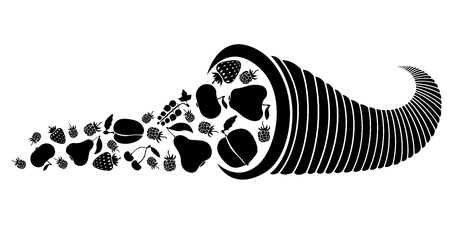 Vector illustrations of cornucopia icon with berries and fruitsのイラスト素材