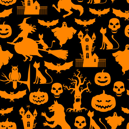 Vector illustrations of Halloween orange pattern seamless on black backgroundのイラスト素材