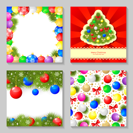 Vector illustrations of greeting Christmas card set with multicolor baubles designのイラスト素材