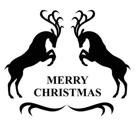 Vector illustrations of Merry Christmas card with silhouettes deerのイラスト素材