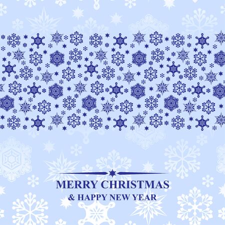 Vector illustrations of Christmas snowflakes card horizontal design on blue backgroundのイラスト素材