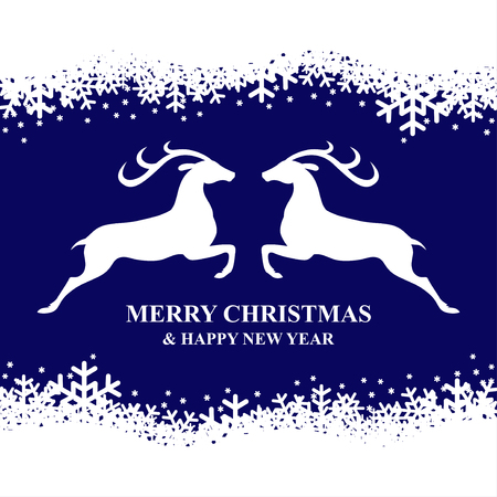 Vector illustrations of Christmas card with snowflakes and deerのイラスト素材