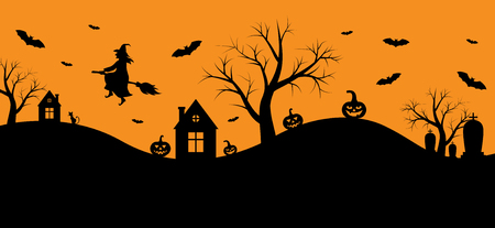 Illustrations of Halloween banner with witch on nightのイラスト素材