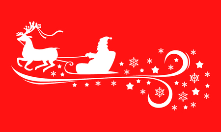 Illustrations of Christmas Santa ridding sleight in winter forest on red pattern.のイラスト素材