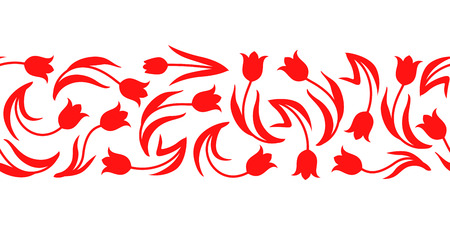 Vector illustrations of tulips flowers pattern seamless horizontal ornament. Pattern brushのイラスト素材