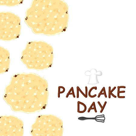 Vector illustrations of Pancake day congratulatory cartoon card vertical designのイラスト素材