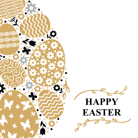 Vector illustrations of Easter decorative card of golden eggsのイラスト素材