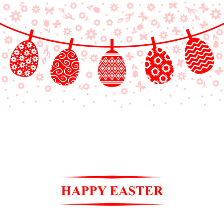 Vector illustrations of Decorative Easter eggs hanging on a ropeのイラスト素材