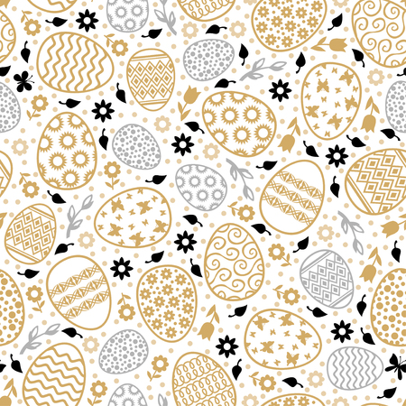 Vector illustrations of Easter decorative golden eggs pattern seamlessのイラスト素材