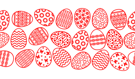 Vector illustrations of Easter decorative contour eggs horizontal pattern seamless. Pattern brushのイラスト素材
