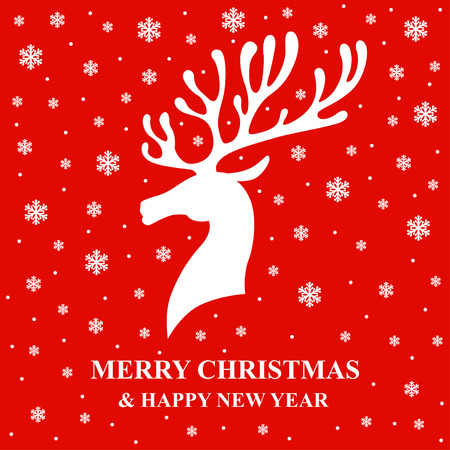 Vector illustrations of Christmas card with deer and snowのイラスト素材