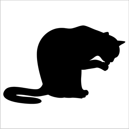 Vector illustrations of silhouette of a cat sitting and washingのイラスト素材
