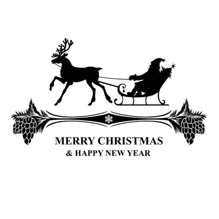 Silhouette Santa riding on reindeer sleigh greeting iconのイラスト素材