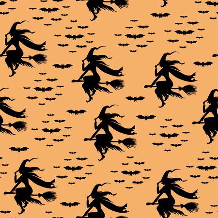 Vector illustrations of pattern seamless with silhouette Halloween witch and vampiresのイラスト素材