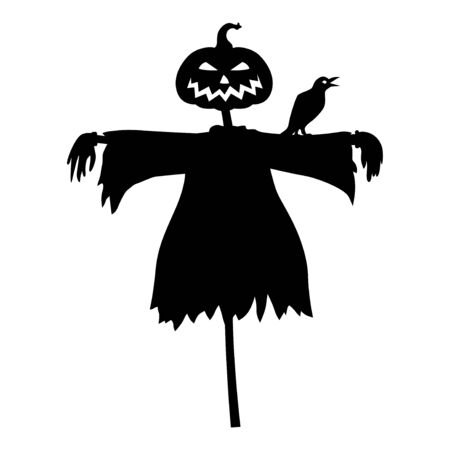 Vector illustrations of Halloween scarecrow with a head pumpkin and ravenのイラスト素材