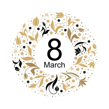 Vector illustrations of 8 March congratulatory card with tulip round ornamentのイラスト素材