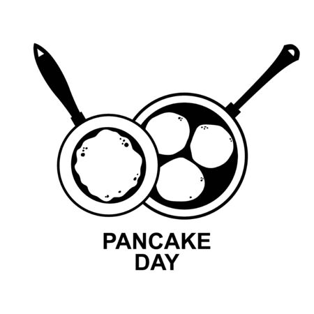 Vector illustrations of Pancake day icon with large and small pan with pancakes and frittersのイラスト素材